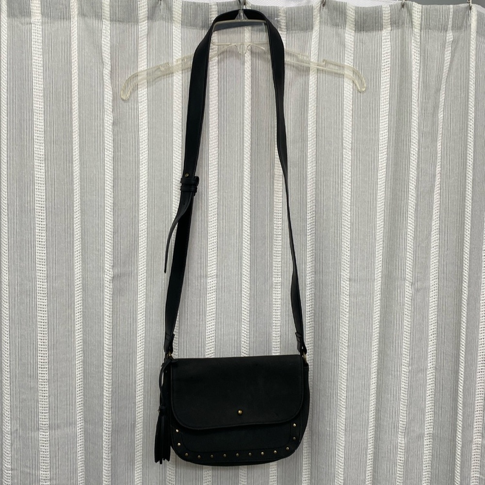 Western Country Style Black‎ w/ Bronze Studs Purse Shoulder Bag Adjustable Strap